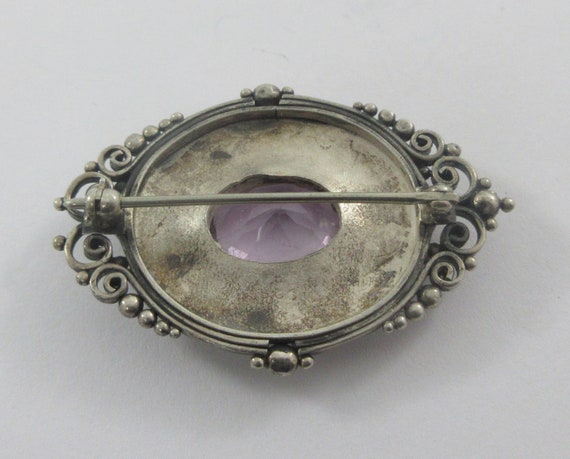 Art Nouveau Style Sterling Silver Amethyst Brooch… - image 7