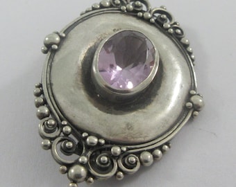 Broche/Barette Art Nouveau XXe - Argent Et Améthyste - Bon état