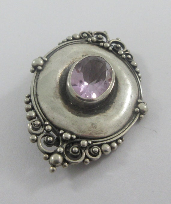 Art Nouveau Style Sterling Silver Amethyst Brooch… - image 3