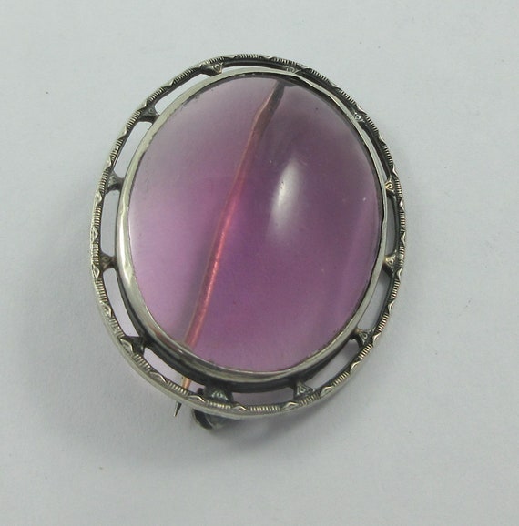 Art Deco Sterling Silver Purple Glass Open Brooch - image 4