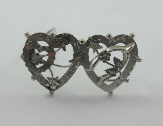 Antique Victorian Sterling Silver Double Heart Fl… - image 1