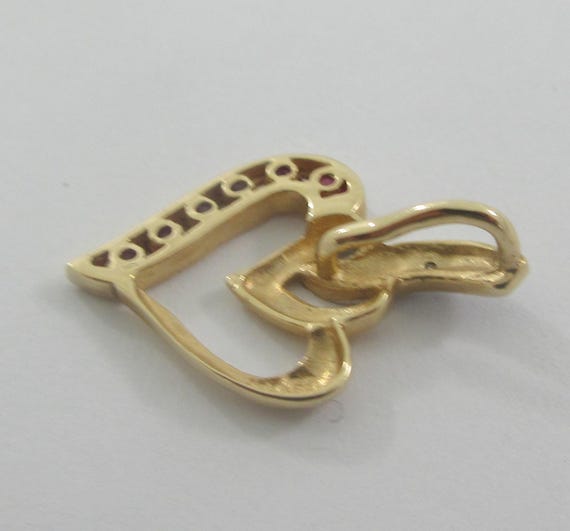 Tiny 10k Yellow Gold Ruby White Spinel Open Heart - image 8