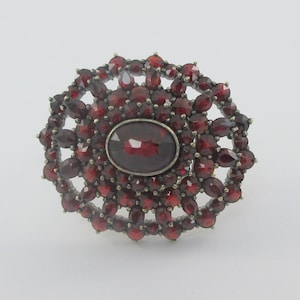 Antique Gold over Sterling Silver Garnet Open Floral Tiered Brooch