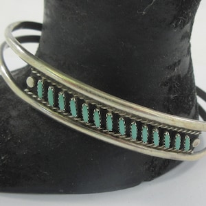 Sterling Silver Turquoise Needlepoint Open Sides Bracelet Cuff