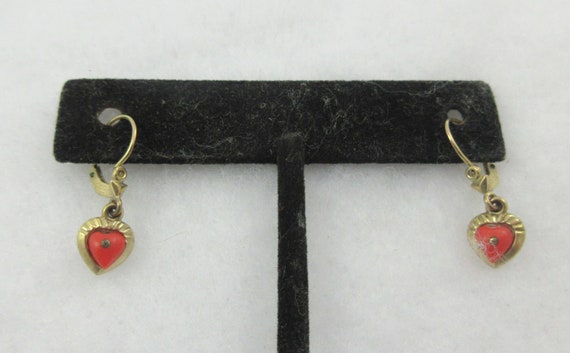 Antique 8k (333) Yellow Coral Heart Dangle Earrin… - image 5