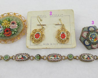 Scegli il tuo preferito! Bracciale con orecchini pendenti con spille in vetro artistico floreale con micro mosaico italiano
