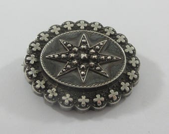 Broche Moderniste Artisanale En Onyx Noir Et Argent Sterling 925 - Signée P West - USA