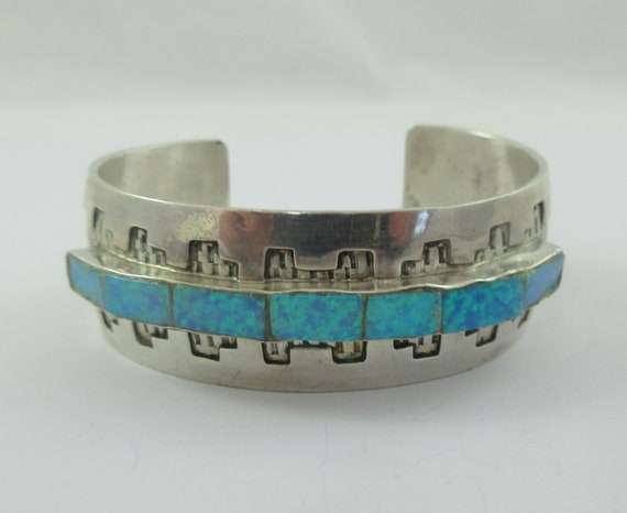 Astonishing Native American Zuni Synth Opal Sterling Silver Bracelet Astonishing Native American Zuni Synth Opal Sterling Silver Bracelet