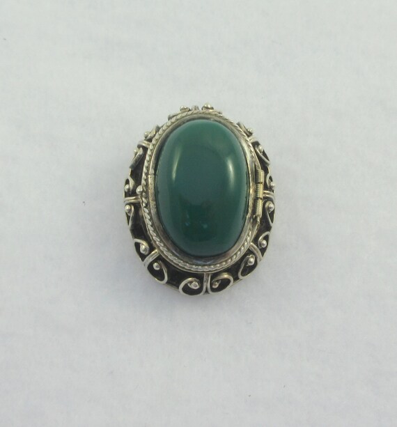 Mexico Sterling Silver Green Glass Locket Brooch - image 4