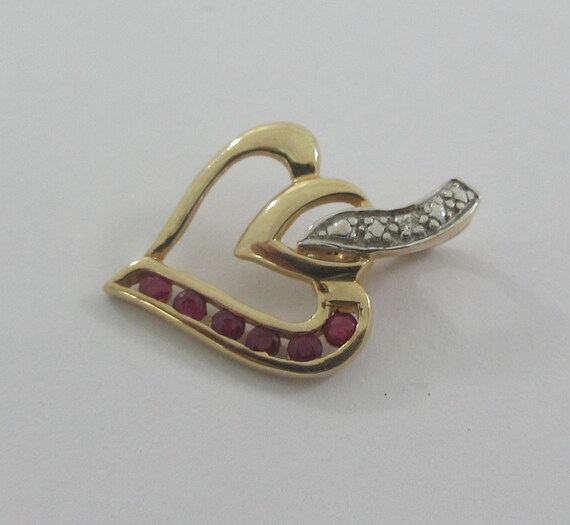 Tiny 10k Yellow Gold Ruby White Spinel Open Heart - image 4