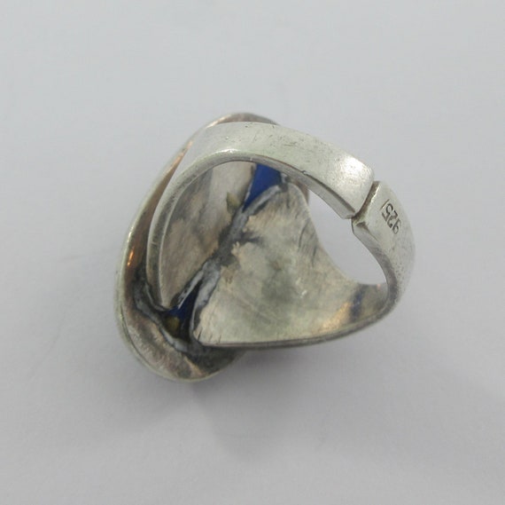 Adjustable Sterling Silver Blue Glass Ring- size 6 - image 7