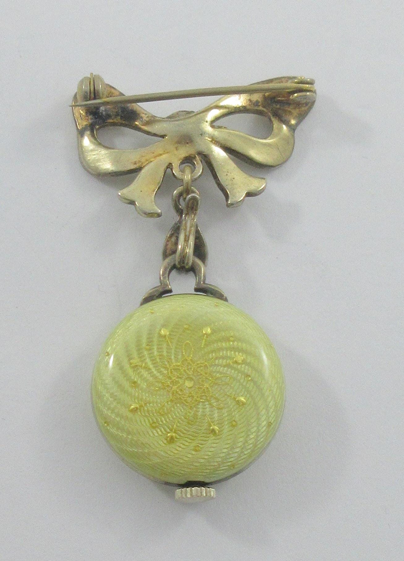 Vintage Grovana Swiss Nurse Fob Watch Brooch Gold Tone White Dial Incabloc Pin Fob watch with 17 jewels and Incabloc main image 2
