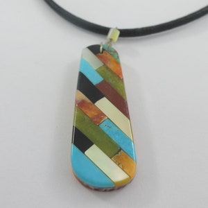 Santo Domingo Sterling Silver Multi Stone Pendant w. Black Cord