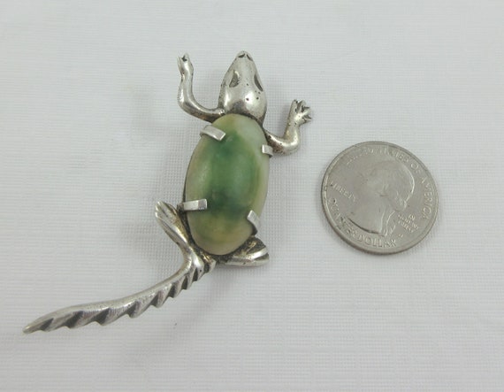 Early Mexico Sterling Silver Alligator Green Ston… - image 2