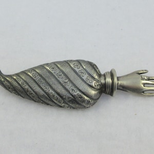 Large Hand Made Sterling Silver Figural Hand Posy Holder Tussie Mussie  Brooch