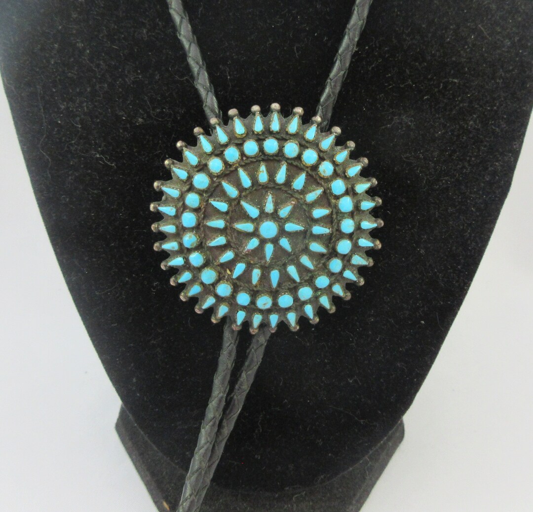 Signed FRM Zuni Sterling Silver Petit Point Turquoise Bolo Tie ~ as It ...