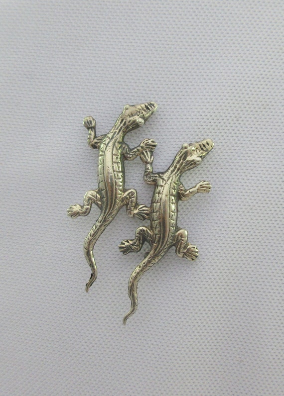 Detailed Sterling Silver Two Lizards Brooch