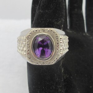Unisex Sterling Silver Amethyst Spiky Ring- size 7.25-7.5