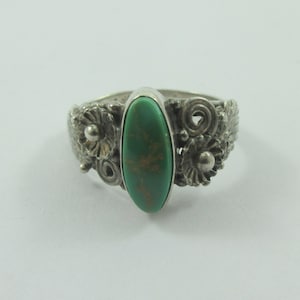 Southwestern O. Smith Sterling Silver Floral Swirls Turquoise Ring- Size 5.75