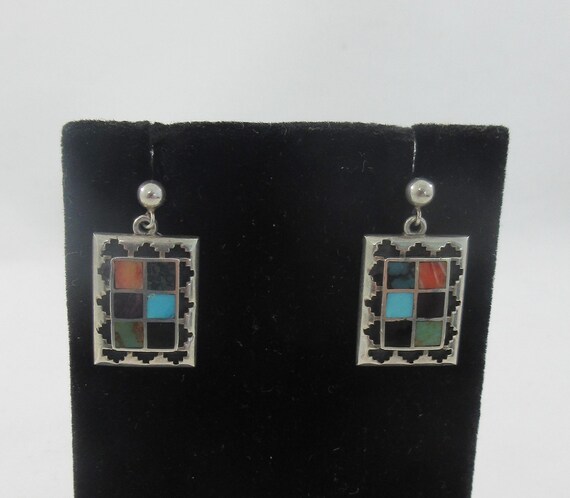 Signed Teme Sterling Silver Multi Stone Inlay Geo… - image 3