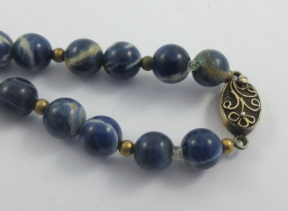 Sodalite Blue Stone Gold Tone Beads Necklace w. S… - image 7