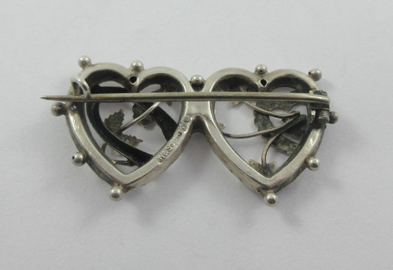 Antique Victorian Sterling Silver Double Heart Fl… - image 7