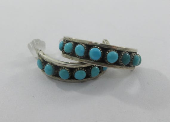 Sterling Silver & Turquoise Half Hoop Earrings