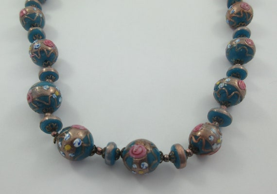 Venetian Murano  Blue Wedding Cake Beads Choker N… - image 6