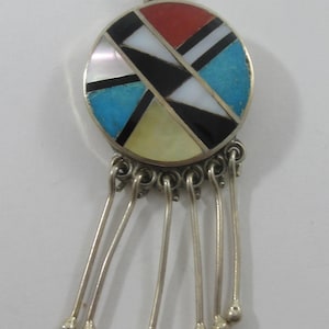 Zuni RLK Ralph and Lillie Kallestewa Sterling Silver Multi Inlay Dangle Pendant- As it is  w. Sterling Chain
