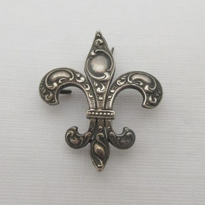 Antique LBA Sterling Silver Fleur de Lis Lapel Watch or Locket Holder Brooch- C clasp- As it is