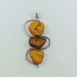 Modernist Large Sterling Silver Bi-Color Amber Pendant