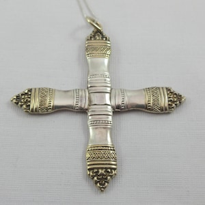 Signed TOWLE Gold and Sterling Silver Ornate Cross Pendant w. Sterling Chain