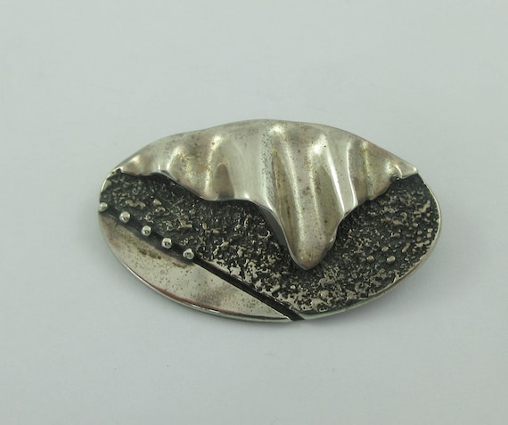 Sterling Silver Wavy Modernist Abstract Brooch - image 1