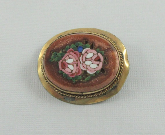 Antique Small Gold Filled Goldstone Floral Micro … - image 1