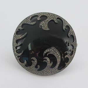 Large Signed Judith Jack JJ Sterling Silver Marcasite Black Glass Brooch or Pendant