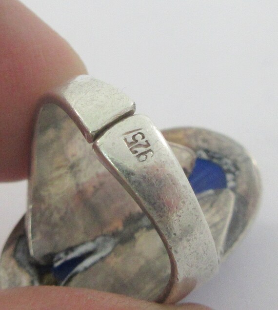 Adjustable Sterling Silver Blue Glass Ring- size 6 - image 8