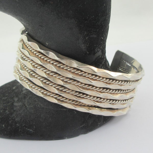 Signed Navajo TAHE Sterling Silver Rope Cuff Bracelet- As it is