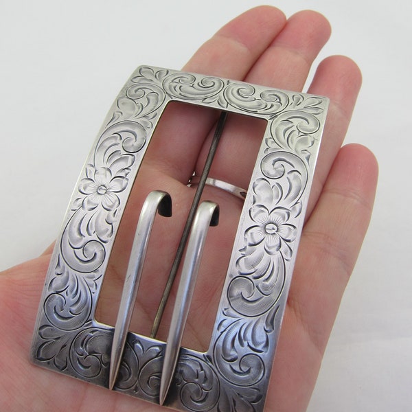 Large Antique Unger Bros Art Nouveau Sterling Silver Buckle Sash Pin Brooch - C Clasp