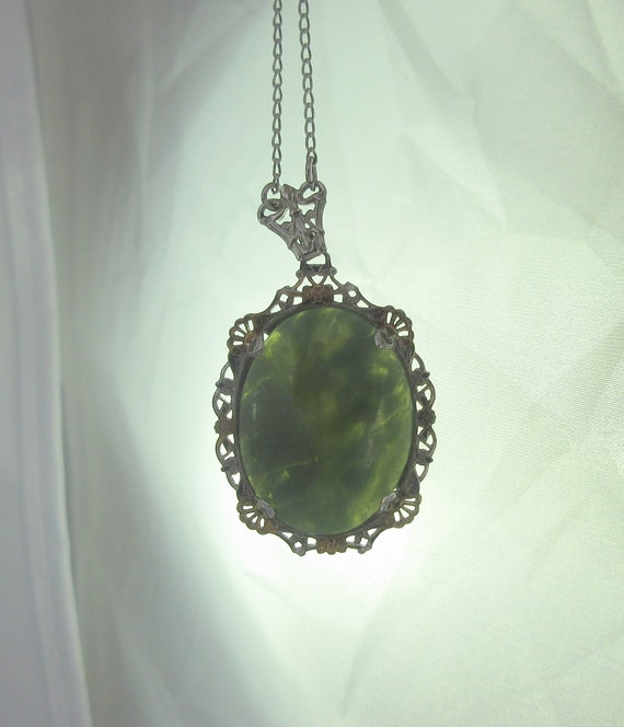 Sterling Silver Art Deco Green Stone Chrysoprase … - image 6