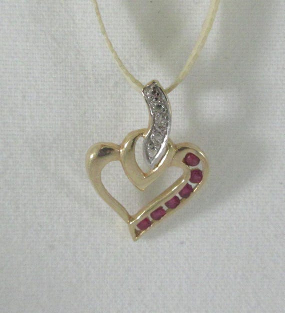 Tiny 10k Yellow Gold Ruby White Spinel Open Heart - image 1