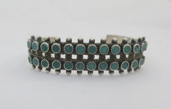 Tribal Double Row Turquoise Cuff Bracelet Sterling Silver