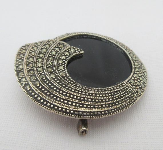 Large Round Art Deco Style Sterling Silver Marcas… - image 4