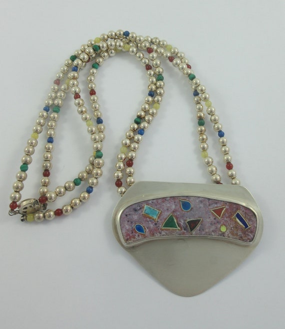 Statement Sterling Silver Malachite Sodalite Bead… - image 4