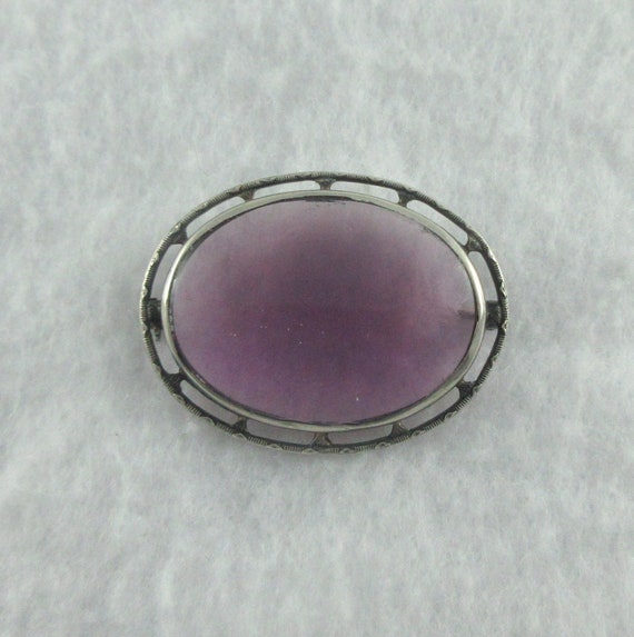 Art Deco Sterling Silver Purple Glass Open Brooch - image 5