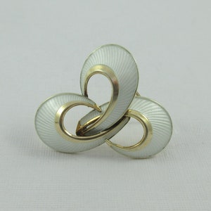 Norway Hroar Prydz Gold over Silver Sterling White Enamel Leaves Brooch