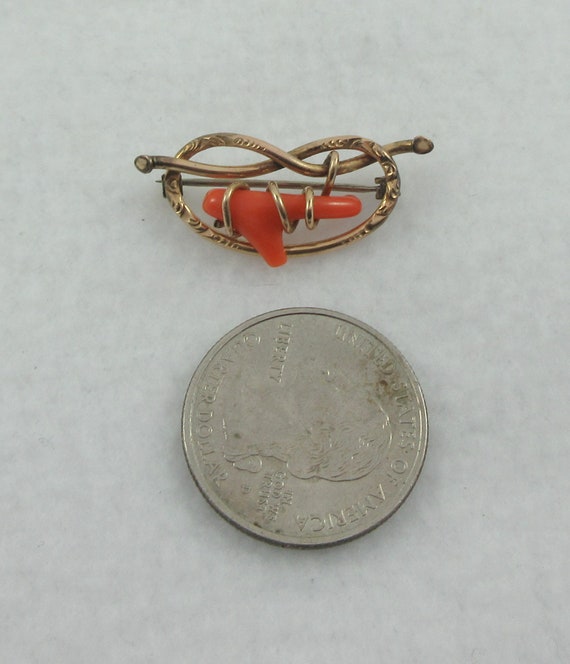 Antique Victorian 10k Gold Coral Love Knot Branch… - image 2