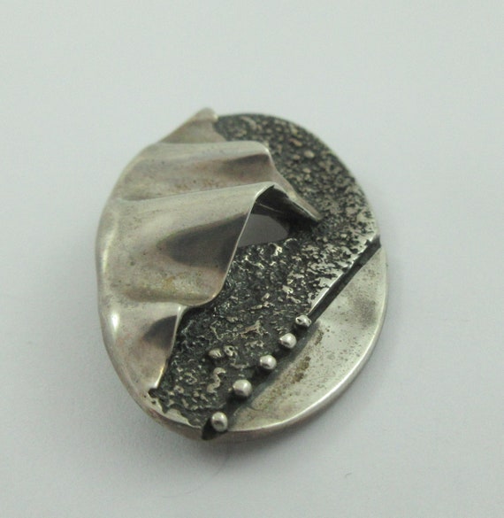 Sterling Silver Wavy Modernist Abstract Brooch - image 3