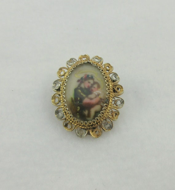 Small Victorian 800 Silver Hand Painted Religious… - image 1