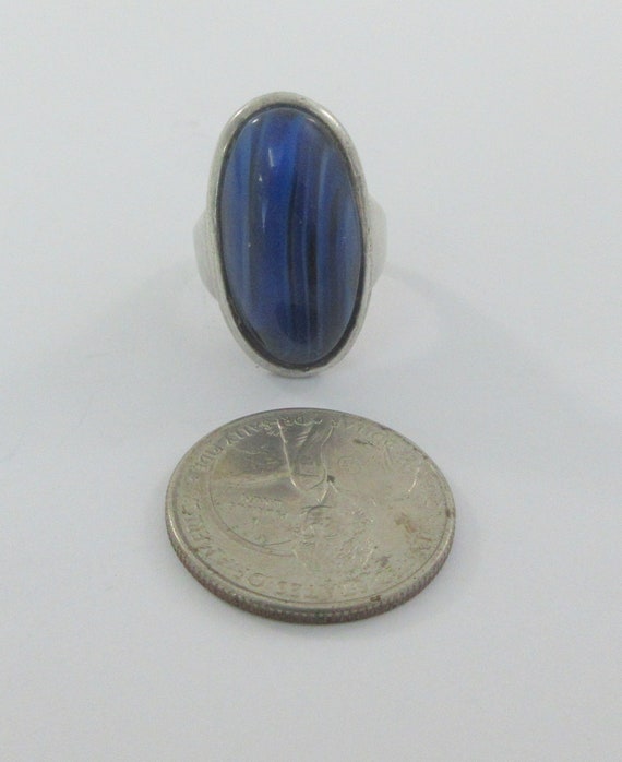 Adjustable Sterling Silver Blue Glass Ring- size 6 - image 2