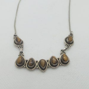 Elegant Sterling Silver Tiger Eye Stone TearDrops Necklace